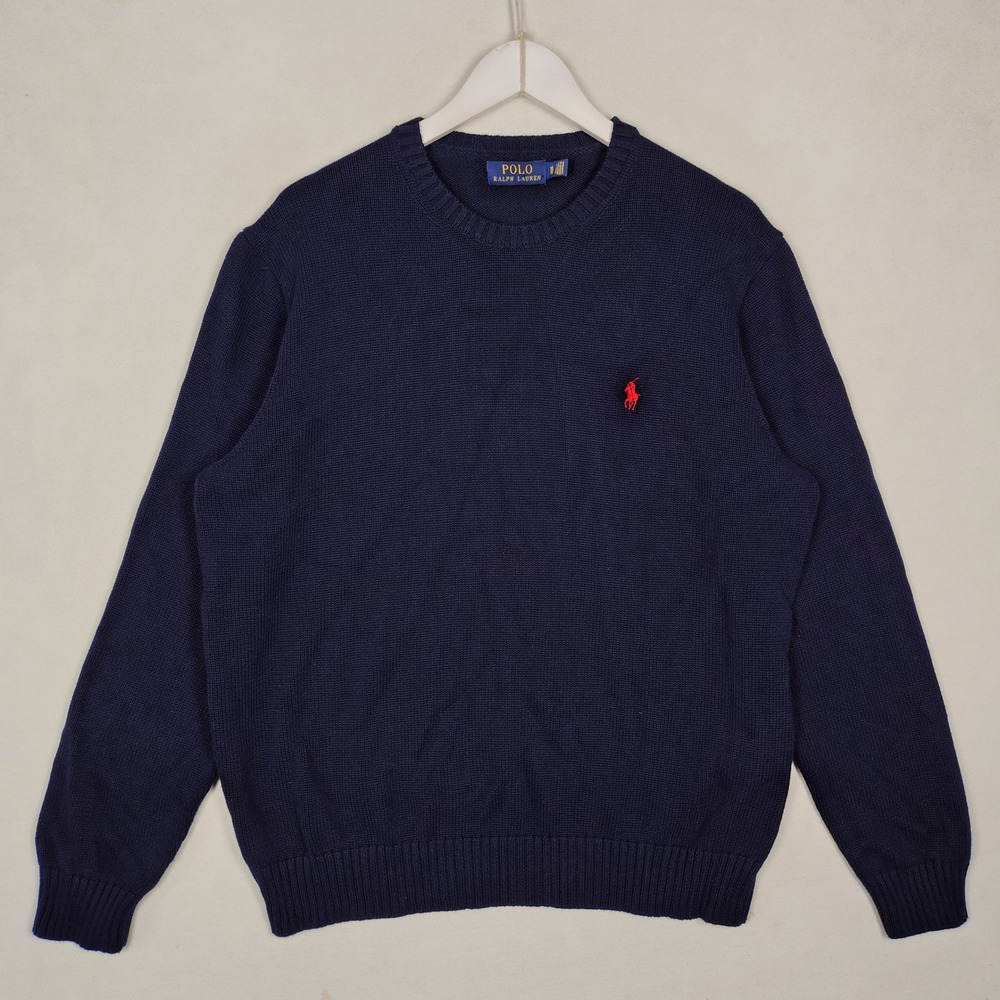 Polo Ralph Lauren Mens XL Navy Blue Cotton Crewneck Sweater Red Pony Logo